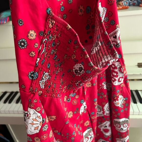 Vibrant Red Skull Pattern Mini Dress L - Picture 10 of 16